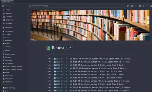 A screenshot of the Readwise log